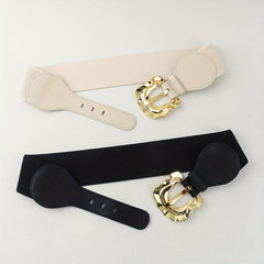 Geometric Wide Belt Elastic Vintage Waistband For Women