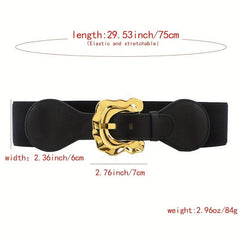Geometric Wide Belt Elastic Vintage Waistband For Women