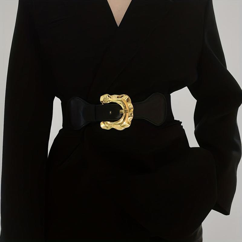 Geometric Wide Belt Elastic Vintage Waistband For Women