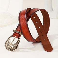 Brown Leaf Embossed Belt Oversized Buckle Adjustable
