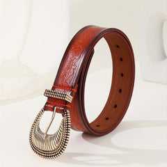 Brown Leaf Embossed Belt Oversized Buckle Adjustable
