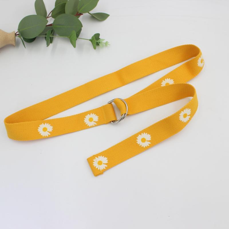 Orange Floral Print Double Buckle Canvas Belt for Women