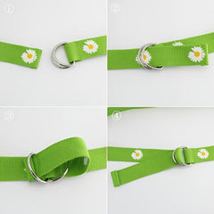 Orange Floral Print Double Buckle Canvas Belt for Women