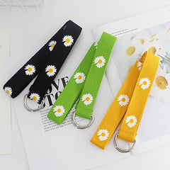 Orange Floral Print Double Buckle Canvas Belt for Women