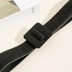 Women Velvet Girdle Woollen Square Buckle Suede PU Belt