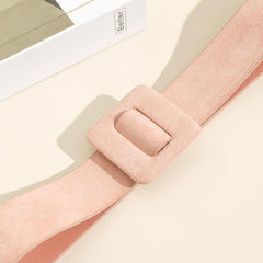 Women Velvet Girdle Woollen Square Buckle Suede PU Belt