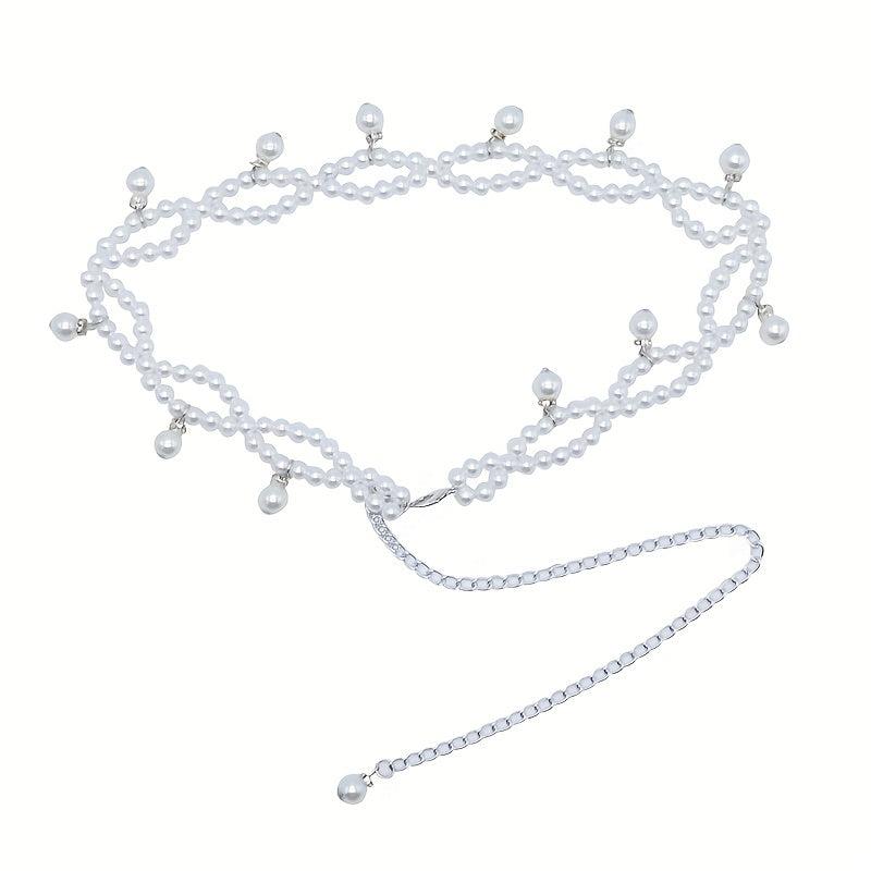Faux Pearl Pendant Waist Chain Silvery Belly Chain Dress Girdle