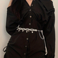 Faux Pearl Pendant Waist Chain Silvery Belly Chain Dress Girdle