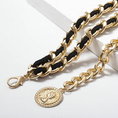 Metal Waist Chain Double Layer Belt Dress Coat Girdle For Women