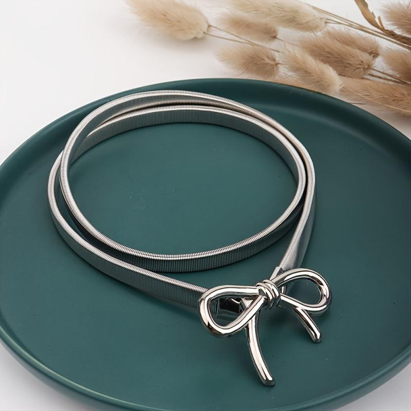 Women Metal Elastic Belt Vintage Thin Waist Belt For Dress Jeans
