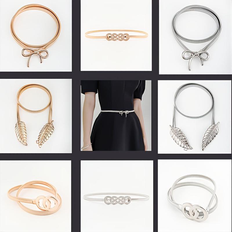 Women Metal Elastic Belt Vintage Thin Waist Belt For Dress Jeans