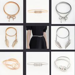Women Metal Elastic Belt Vintage Thin Waist Belt For Dress Jeans