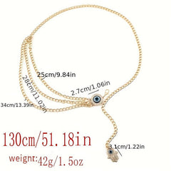 Devil's Eye Metal Waist Chain Layered Tassel Waistband for Women