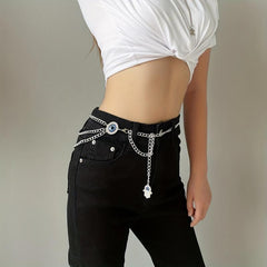 Devil's Eye Metal Waist Chain Layered Tassel Waistband for Women