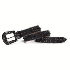 Glitter Buckle Rhinestone Belt Boho PU Leather Western Rivet Jeans Pants Women
