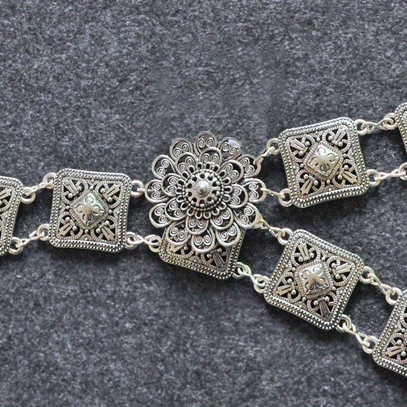 Boho Flower Hollow Out Belt Silvery Metal Waist Chain Dress Girdle
