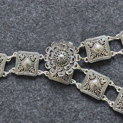 Boho Flower Hollow Out Belt Silvery Metal Waist Chain Dress Girdle