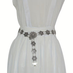 Boho Flower Hollow Out Belt Silvery Metal Waist Chain Dress Girdle