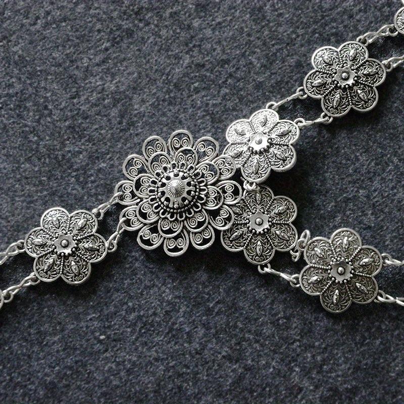 Boho Flower Hollow Out Belt Silvery Metal Waist Chain Dress Girdle