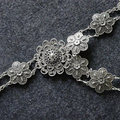 Boho Flower Hollow Out Belt Silvery Metal Waist Chain Dress Girdle