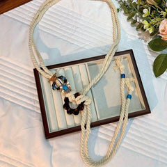 Vintage Flower Buckle Rope Belt Boho Woven Lace Up Waistband