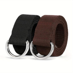 2pcs Women's D Ring Canvas Belts Silver Buckles Webbing Belts