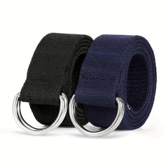 2pcs Women's D Ring Canvas Belts Silver Buckles Webbing Belts
