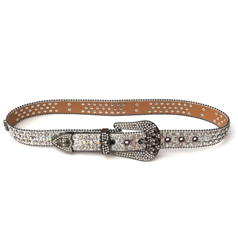Punk Skull Rhinestone Belt Western Cowgirl Bling Studded PU Leather Y2K