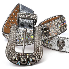 Punk Skull Rhinestone Belt Western Cowgirl Bling Studded PU Leather Y2K