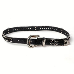Skull Rivet Rhinestone Belt Hip Hop PU Leather Western Cowboy Cowgirl Bling Belt