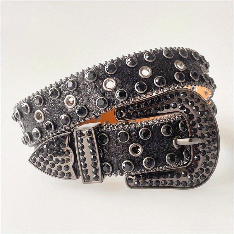 Western Punk Rhinestones Belts For Women Vintage PU Leather Jeans Belts