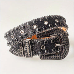 Western Punk Rhinestones Belts For Women Vintage PU Leather Jeans Belts
