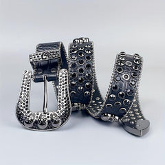 Y2K Skull PU Belt & Rhinestone Bracelet Set