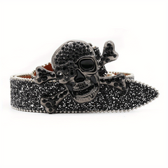 Skull Buckle Sequin Belt Hip Hop Bling Bling PU Leather Belt