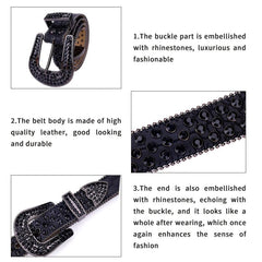 Western Rhinestone Belt Bling Crystal Studded Cowgirl Cowboy Women Men Jeans