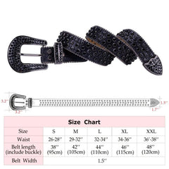 Western Rhinestone Belt Bling Crystal Studded Cowgirl Cowboy Women Men Jeans