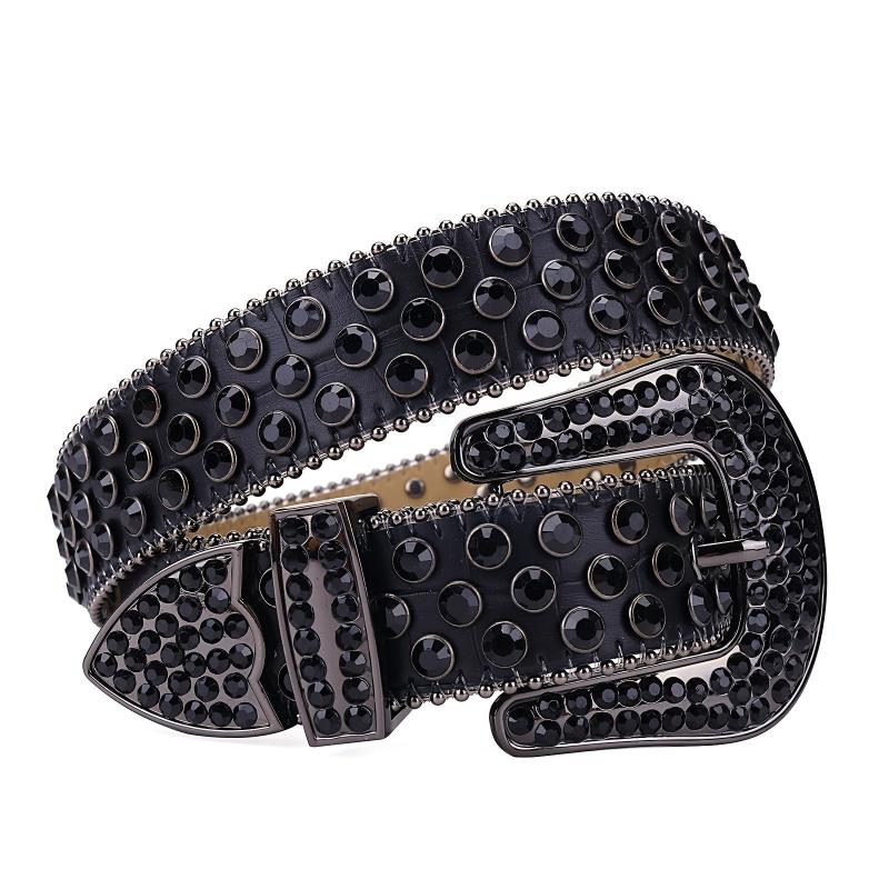 Western Rhinestone Belt Bling Crystal Studded Cowgirl Cowboy Women Men Jeans