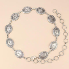 Hollow Out Waist Chain Carved Metal Waistband Dress Girdle for Women