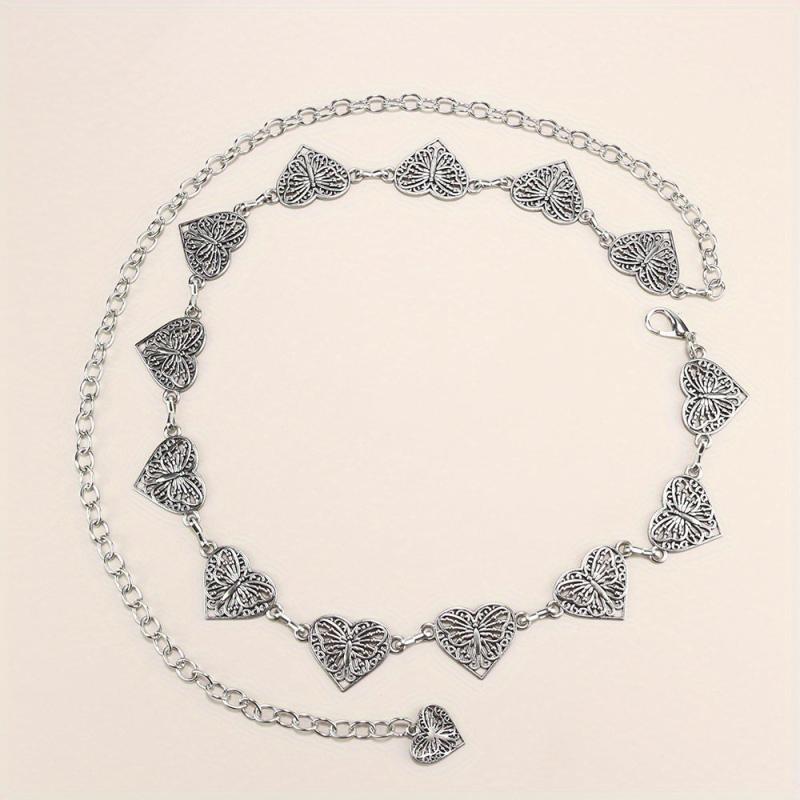 Hollow Out Waist Chain Carved Metal Waistband Dress Girdle for Women