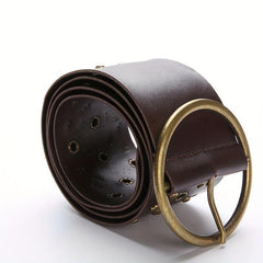Vintage Brown Steampunk Hollow Out PU Leather Wide Belt with Large Round Buckle