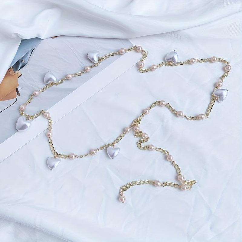 Heart Faux Pearl Waist Chain Pink Pendant Belly Chain Waistband Decoration