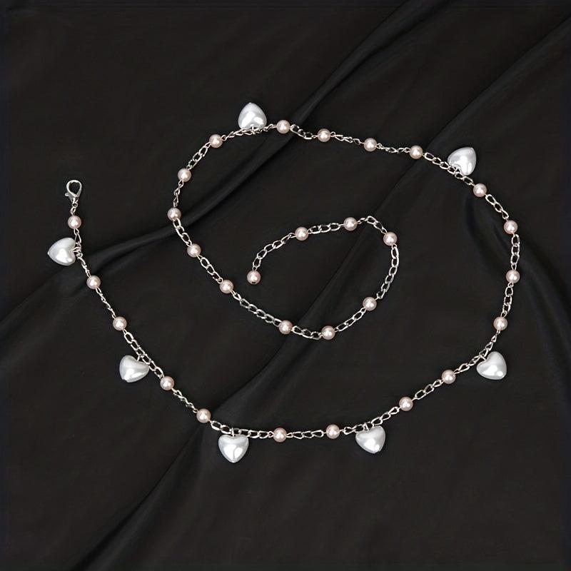 Heart Faux Pearl Waist Chain Pink Pendant Belly Chain Waistband Decoration