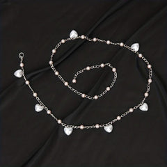 Heart Faux Pearl Waist Chain Pink Pendant Belly Chain Waistband Decoration