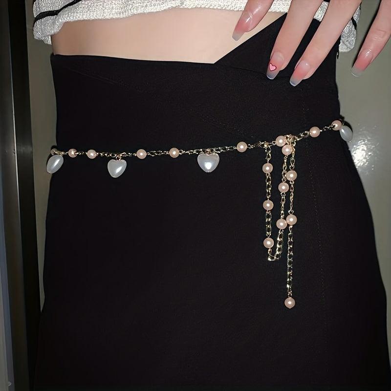 Heart Faux Pearl Waist Chain Pink Pendant Belly Chain Waistband Decoration