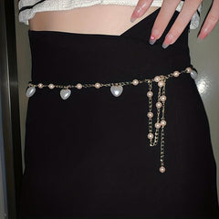 Heart Faux Pearl Waist Chain Pink Pendant Belly Chain Waistband Decoration