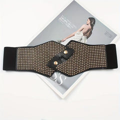 Rivet Decor Cross Belt Elastic PU Leather Wide Belt for Women