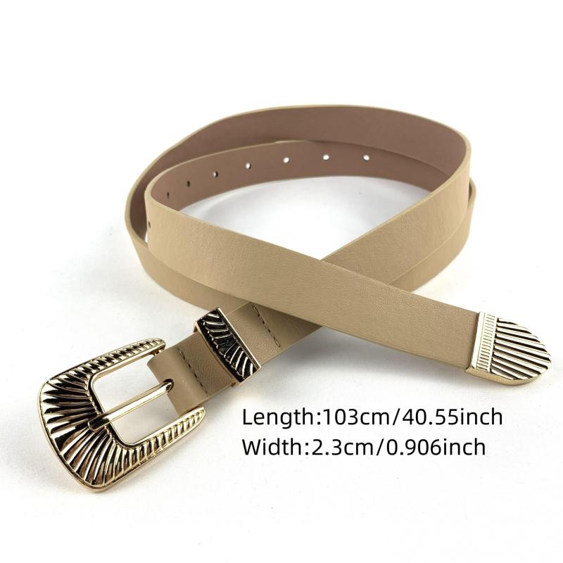 Striped Carved Buckle Belt Apricot PU Vintage Belt for Women