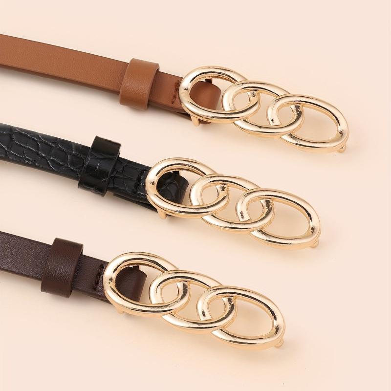 Triple Ring Buckle Thin Belt Set for Women