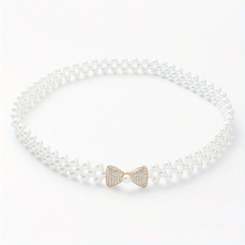Faux Pearl Elastic Girdle Butterfly Bow Chain Belt