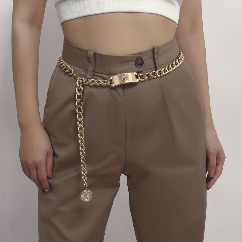 Vintage Lion Head Waist Chain Golden Metal Chain Belt Punk Body Jewel